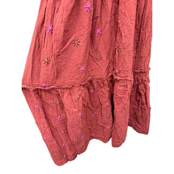 Free People Dahlia Embroidered Maxi Dress XS Rust Coral Smocked Boho Cotton - Picture 7 of 14